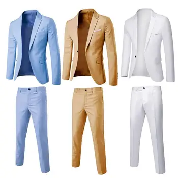 Erkekler Renk Blok Yaka Takım Elbise Ceket Pantolon Yelek Erkek Iş Rahat Düğün Blazers Ceket Pantolon 2 Parça Set