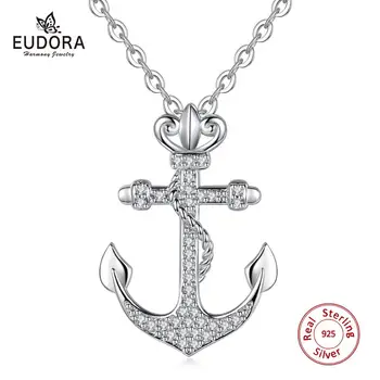 Eudora Yeni Gümüş Çapa ve kenevir halat Kolye Kolye ile AAA Kübik Zirkonya 925 Gümüş Takı için Kadın erkek D057