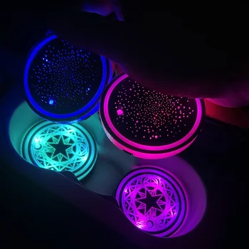 Gece etkisi Otomotiv LED ışıklı su coaster iç akrilik araba kupası yuvası atmosfer lamba 68mm çap renkli