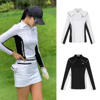 Golf Gömlek İlkbahar / Yaz İnce Uzun Kollu Kadın Streç Hızlı Kuru Spor Giyim Çıkarılabilir Yaka Moda Tasarım Bayanlar Üst