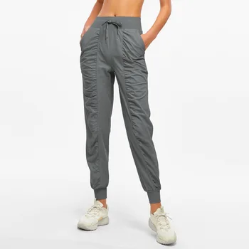 Kadın İpli Yüksek Bel Nefes Sweatpants Moda Pilili Ayak Bileği Uzunluğu Joggers Pantolon Kadın Koşu Spor Pantolon