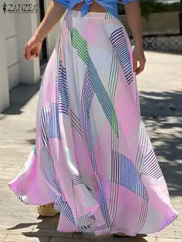 Kadın Moda Baskılı Etekler Yaz 2022 Bohemian Maxi Vestidos Zip Up Sundress ZANZEA Rahat Tatil Bir Çizgi Robe Longue Femme