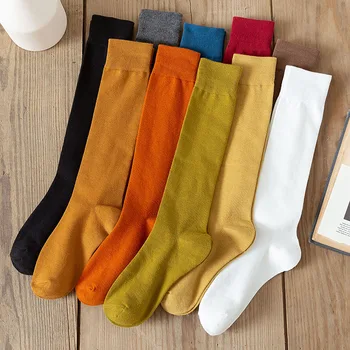 Kadın Sonbahar Kış Uzun diz üstü çorap Kadın Kızlar Düz Renk Rahat Sıkıştırma Pamuk Çorap Japon JK Öğrenci Çorap