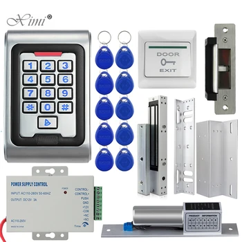 Kapı Erişim Kontrol Sistemi Seti IP68 Su Geçirmez Açık RFID Erişim Kontrolü Tuş Takımı + Elektrikli Manyetik Strike Kilit