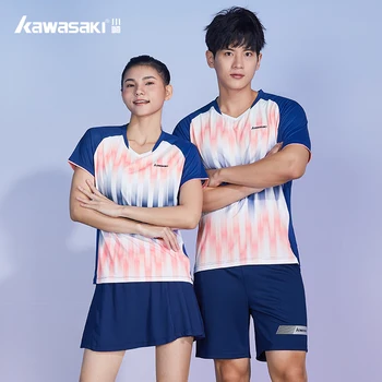 Kawasaki Profesyonel Badminton Giyim Erkekler ve Kadınlar Çiftler Ebeveyn-çocuk Modelleri Taşıma Kısa kollu V Yaka ST-V1908