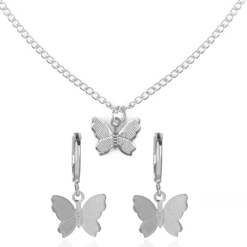 Kelebek Kolye Kolye Küpe bayan mücevher seti Romantik Kelebek Hoop Küpe Kolye Kadın Charm doğum günü hediyesi