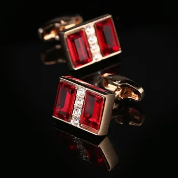 Kol düğmeleri Yüksek dereceli Altın erkek İş Ziyafet Düğün Günlük Aksesuarları Hediyeler Vintage Fransız Gömlek Kırmızı Kristal Kol Düğmeleri