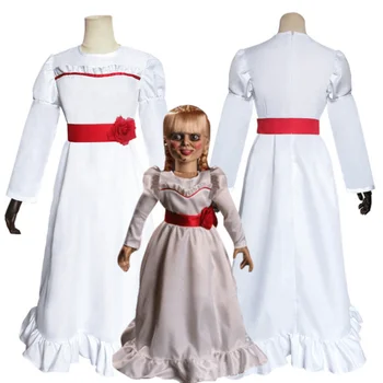 Korku filmi Annabelle evil bebek beyaz elbise yetişkin çocuk Cadılar Bayramı partisi cosplay kostüm