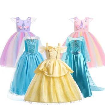 Kızlar Karnaval Kostüm Çocuklar Rapunzel Elsa Anna Unicorn Belle Külkedisi Elbise Çocuk Doğum Günü Prenses Parti Kostüm