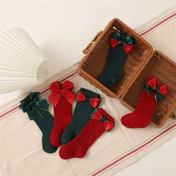 Kış 2 Pairs Çocuk Çorap Noel Çorap Orta Buzağı Uzunluğu Çorap İlmek Dekorasyon Yenidoğan Kız Erkek 0-4 Yıl