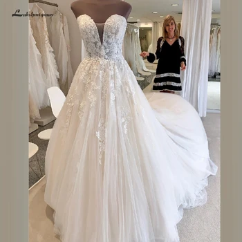 Lakshmigown Bohemian Vintage Dantel Aplikler Gelinlik gelinlikler Kapalı Omuz Bir Çizgi düğün elbisesi Robe De Mariee 2022