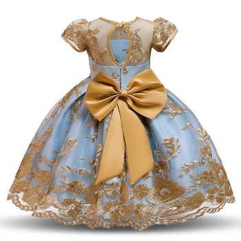 Lüks Nakış Zarif Çocuk Kız Prenses Parti Elbiseler Çiçek Vintage Töreni Örgün Önlük Çocuk Dantel Doğum Günü Kostüm