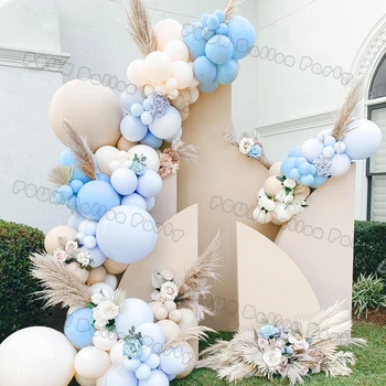 Macaron Mavi Balon Kemer Kiti Mutlu Doğum Günü Partisi Çift Krem Şeftali Lateks Balon Garland Düğün Dekorasyon Bebek Duş Dekor