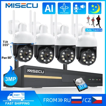 MISECU 3MP HD Kablosuz CCTV Sistemi İki Yönlü Ses Su Geçirmez PTZ WİFİ Güvenlik IP Kamera 8CH NVR P2P Video Gözetim Kiti