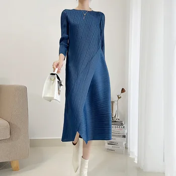 Miyake issey Miyake tasarımcı bayanlar pilili elbise tasarım duygusu niş high-end dikiş uzun kollu orta uzunlukta etek moda