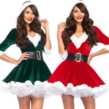 Moda Bayan Baba Takım Elbise Kadın Noel Fantezi Parti elbisesi Seksi Kıyafetler Hoodie Santa Tatlım Cosplay Kostümleri