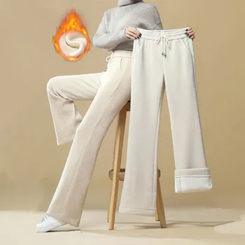 Moda Kadın Pantolon Yüksek Bel Kadife Pantolon Büyük Boy Flare Yeni Vintage Rahat Kadife Sıcak Geniş Bacak Pantolon Gevşek Kalem Temel