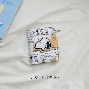 Moda karikatür Snoopy kısa uzun cüzdan basit yaratıcı cüzdan taşınabilir dayanıklı fermuar tatlı sikke çanta