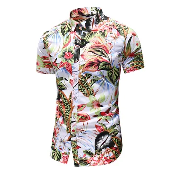 Moda Kore Tasarım Hawaii Plaj Kısa Kollu Casual Gömlek erkek Baskı Bluz 2023 Yaz Giyim Artı Asya Boyutu 5XL 6XL