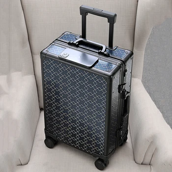 Moda seyahat bagaj süper serin arabası bavul alüminyum çerçeve erkekler kadınlar üzerinde taşımak 20 inç yatılı bagaj şifre kutusu
