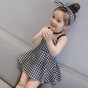 Moda Toddler Bebek Kız yaz elbisesi Ekose Prenses Bebek Kız Elbise Çocuk Giysileri Kız Parti Düğün Doğum Günü Elbise