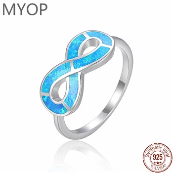 MYOP Yeni Moda Basit Gümüş Yaratıcı 8 Şekilli Yüzük Gerçek Mavi Opal yıldönümü hediyesi 925 Ayar Gümüş Takı