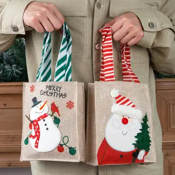 Noel hediyesi Çanta Büyük Kapasiteli Kolu Hediye Paketleme Çuval Bezi Karikatür Noel Baba Kardan Adam Noel Şeker alışveriş çantası