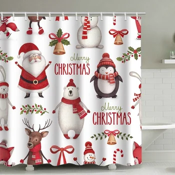 Noel Kar Tanesi Duş Perdesi Setleri Noel Baba Elk Polyester Anti-kalıp Su Geçirmez Banyo Perdeleri Küvet Karartma Ekranı