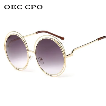 OEC CPO Vintage Bayanlar Yuvarlak Güneş Gözlüğü Kadın Moda Metal Büyük Çerçeve güneş gözlüğü Kadın Gözlük Oculos De Sol O12