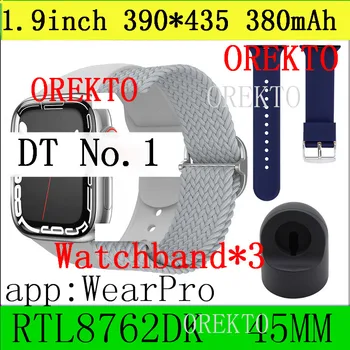 OREKTO akıllı saat Ultra DT No. 1 Kablosuz Şarj IP68 Smartwatch Bluetooth Aramalar Saatler Erkekler Kadınlar Bilezik Özel Siyah 45mm