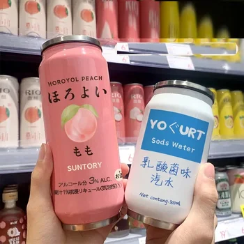 Paslanmaz çelik vakum Termos Japonya Suyu Şeker Renk İçecek Kutuları Termos Taşınabilir Unisex Öğrenciler Kişilik Moda Saman Bardak