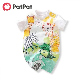 PatPat Yeni Varış Yaz ve Bahar Bebek Hayvan Baskı Bodysuit Bir Adet Renkli Bebek Erkek ve Kız Giysileri