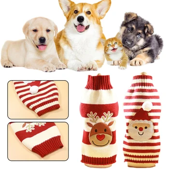 Pet Noel Kazak Kış Köpek Ceket Kazak Noel elk Noel Baba Giysileri Sıcak Yumuşak Örgü Pet Köpek Yelek Kazak Orta Köpekler