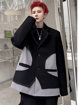 PFNW Niş Tasarım Eklenmiş Renk Kontrast Takım Elbise Mont erkek Yüksek Sokak Sahte İki parçalı Sonbahar Kış Gelgit Rahat Blazer 12A5362
