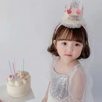 Prenses Doğum Günü Partisi Şapkalar Sevimli Taç Koni Gazlı Bez Kafa Bandı Pullu Mutlu Doğum Günü saç aksesuarları Bebek Kız Hediye