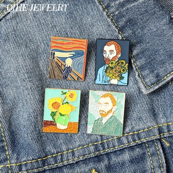 QIHE Takı Sanatçı Van Gogh Emaye Pimleri Empresyonist Yağlıboya Broş Rozetleri Moda Pin Arkadaşlar için Hediyeler Toptan
