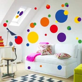 Renkli daire duvar Sticker banyo mutfak dekoratif çıkarılabilir PVC ev dekor