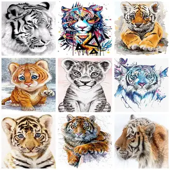 RUOPOTY Yetişkinler Için Sayılar Tarafından modern tablo Tigers Çizim Numaraları Ile Duvar Dekorları Dıy Hediye Tuval Boyama boya Seti Hayvanlar