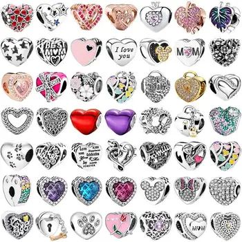 S925 Gümüş Takılar Anne Aile Kalp Aşk Kolye Boncuk Fit Orijinal Bilezikler Bileklik Yılan Zincir Kız Kadın Kolye