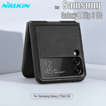 samsung Galaxy Z Flip 3 için Kılıf Nillkin Yumuşak PU Deri Dokulu Floding Tutun Kick Standı Kapak ile Samsung Z Flip3 5G