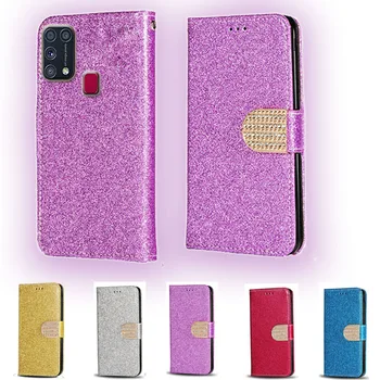 Samsung M21s Lüks Glitter Elmas Flip deri cüzdan Telefon Kılıfı İçin Samsung Galaxy M31 Telefon kapak kart yuvası