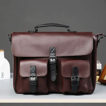 Scione Erkek Deri Çanta erkek Dizüstü Evrak Çantası Vintage Erkek Ofis askılı çanta İş PU Deri evrak çantası Çanta Adam İçin