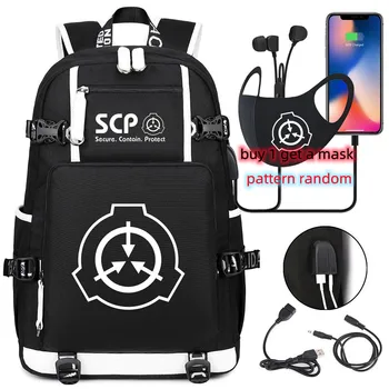 SCP Vakıf Sırt Çantası Siyah Bookbag Karikatür Okul Çantaları Genç Çocuklar için SCP Seyahat Sırt Çantası USB Dizüstü omuz çantaları
