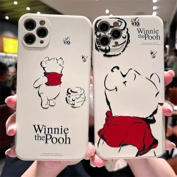 Sevimli karikatür Ayı Winnie the Pooh iPhone 14 13 12 11 Pro Max Mini 6 7 8 Artı X XR XS Max Yumuşak Kapak funda beyaz Telefon cas