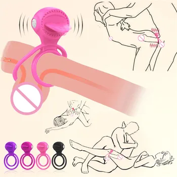 Silikon Dil Vibratör Penis Halkası Klitoris Yoğun Stimülatörü Seks çiftler için oyuncaklar Gecikme Boşalma Horoz Halkaları Yetişkin Ürünleri