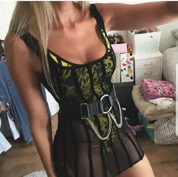 Siyah Örgü Seksi Çizgili Elbiseler Kolsuz Tank Elbise Perspektif Mini Kadın Plaj Vestidos See Through Streetwear Yaz Elbiseler