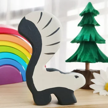 Skunk Ahşap Doğal Montessori El Yapımı Şekil Büyük Hayvanlar El Zanaat Oyuncaklar Çocuklar İçin Hayvanlar Biliş Erken eğitici oyuncak