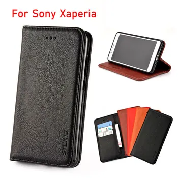 Sony Xaperia X XA 1 2 Z5 XZ 1 2 Kompakt premium funda Lüks kapak çevirin Vintage Deri Olmadan mıknatıslar Kart Yuvası ile