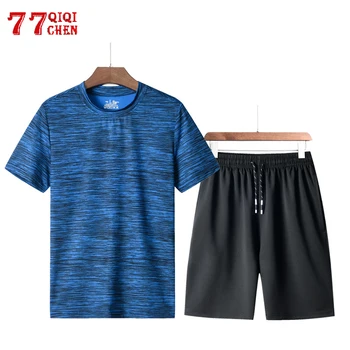 Spor eşofman takımı Erkekler Yaz Hızlı Kuru Spor Takım Elbise Erkek Artı Boyutu 8XL Şort + Gömlek Yaz Rahat İki Parçalı Nefes Seti