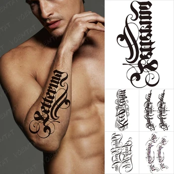 Swash Metin Totem Su Geçirmez Geçici Dövme Etiket Siyah Kelime İngilizce Mektup Arapça Sanskritçe Kol Vücut Sanatı Sahte Dövme Erkekler Kadınlar